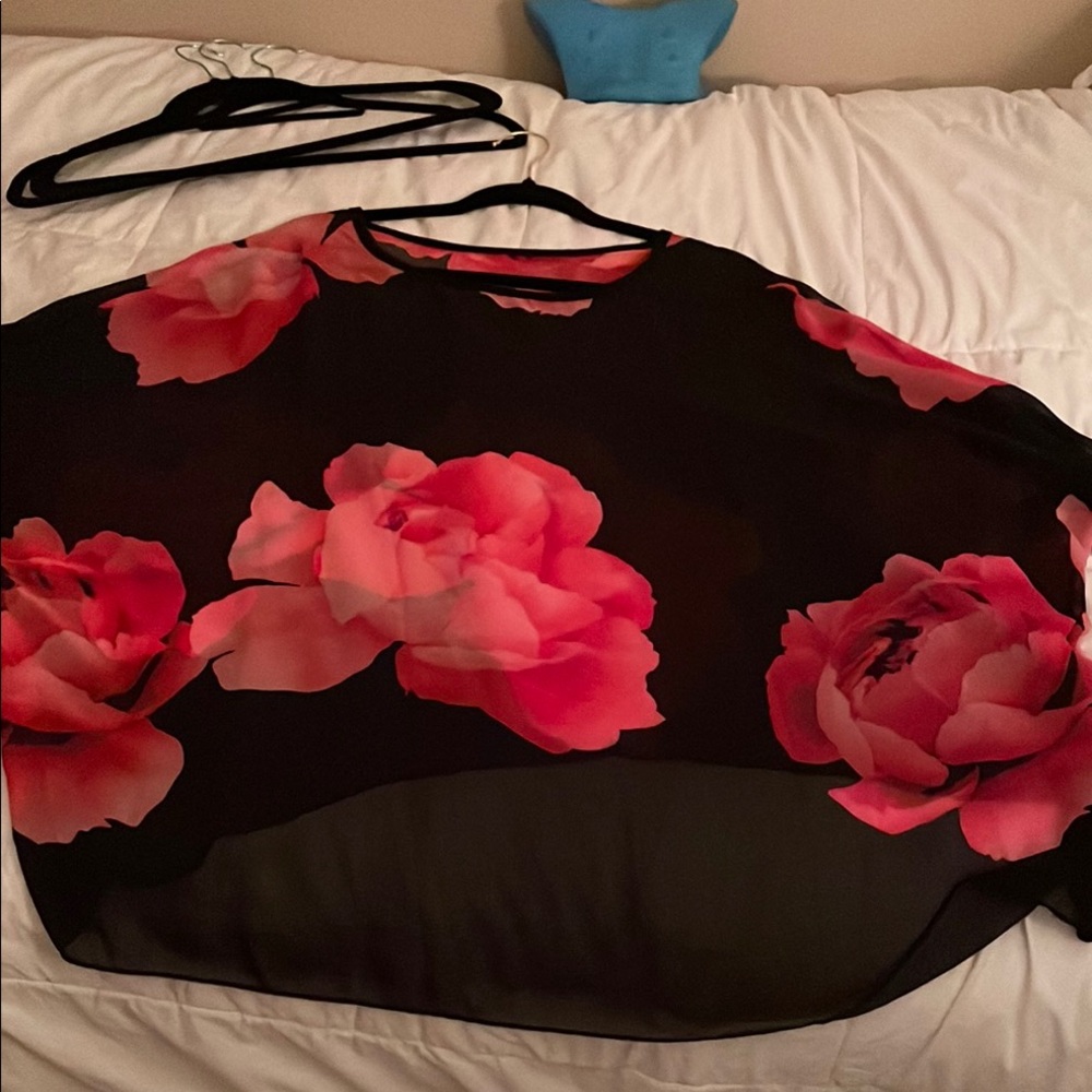 Floral Sheer Blouse with Red Roses
